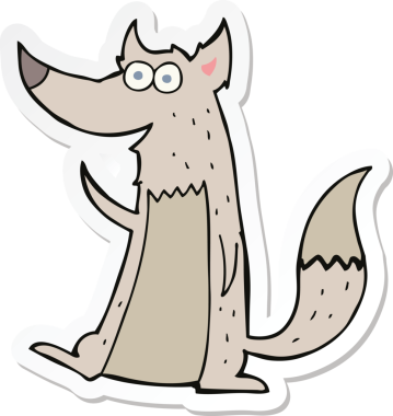 Bir insan tarafından çizilmiş bir kurt çizgi filminin çıkartması.