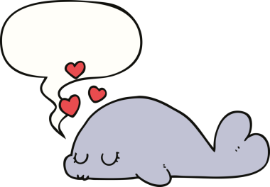 Bir insan tarafından çizilmiş konuşma baloncuğu olan sevimli çizgi film yunusu.