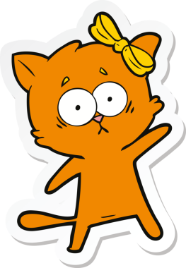 Bir insan tarafından çizilmiş çizgi film kedisinin çıkartması.