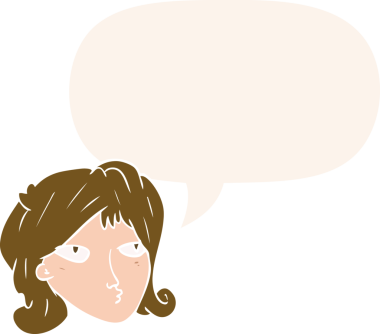 Konuşma baloncuğu olan bir insan tarafından çizilmiş bir karikatür kadın.