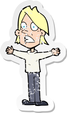 Bir insan tarafından çizilmiş korkmuş bir adamın karikatür yapıştırması.