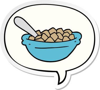 Bir insan tarafından çizilmiş konuşma kabarcığı etiketli mısır gevreği kasesi.