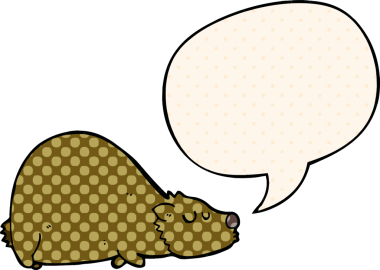 Bir insan tarafından çizilmiş çizgi roman tarzında konuşma balonu olan çizgi film ayısı.