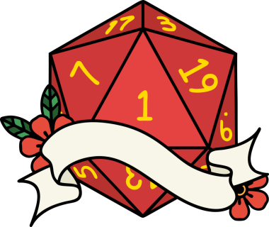 Retro Dövme Biçimi Doğal Bir d20 zar bir insan tarafından çizildi