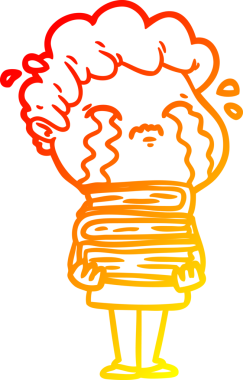 Bir insan tarafından çizilmiş ağlayan bir çizgi film karakteri çizimi.