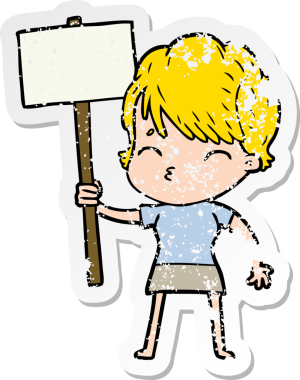 Bir insan tarafından çizilmiş bir karikatür kadının sıkıntılı çıkartması.