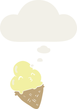 Düşünce baloncuklu karikatür dondurması insan tarafından çizilmiş.