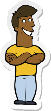 Bir insan tarafından çizilmiş sırıtan bir karikatür çıkartması.