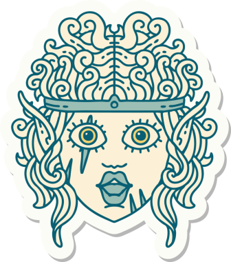 Bir insan tarafından çizilmiş barbar bir elf karakterinin çıkartması.