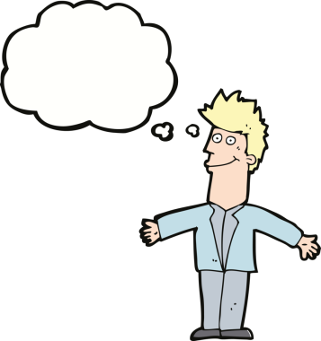 Bir insan tarafından çizilmiş düşünce balonlu mutlu adam çizgi filmi.