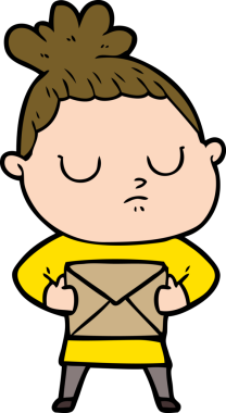 Bir insan tarafından çizilmiş sakin bir kadın çizgi filmi.