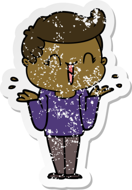 Bir insan tarafından çizilmiş gülen bir çizgi film karakterinin sıkıntılı çıkartması.