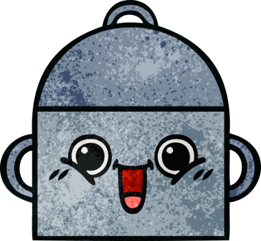 Bir insan tarafından çizilmiş yemek tenceresinin retro grunge desenli karikatürü