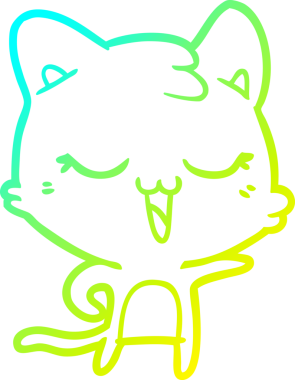 Bir insan tarafından çizilmiş mutlu çizgi film kedisinin soğuk gradyan çizgisi.