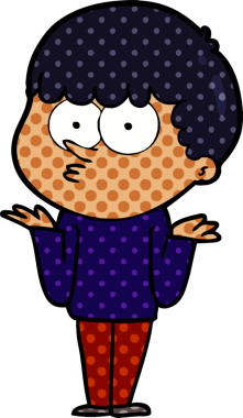 Çizgi film meraklısı çocuk bir insan tarafından çizilmiş omuzlarını silkiyor.