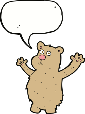 Bir insan tarafından çizilmiş konuşma balonlu komik bir ayı.