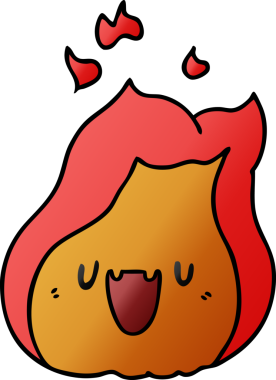 gradyan çizgi film illüstrasyonu kawaii bir insan tarafından çizilmiş sevimli ateş alevi