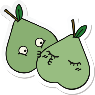 Bir insan tarafından çizilmiş şirin yeşil bir armut çıkartması.