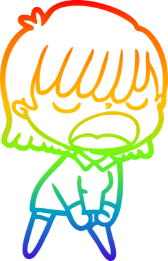 Gökkuşağı gradyan çizgi çizimi Bir insan tarafından yüksek sesle çizilen bir kadın karikatürü