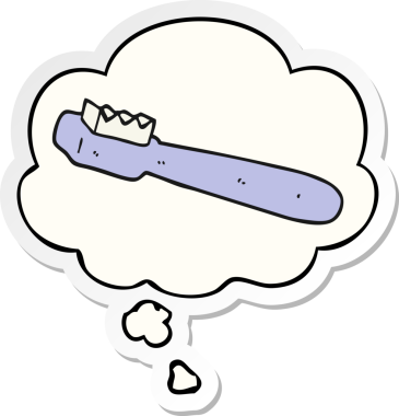 Düşünce baloncuklu diş fırçası insan tarafından çizilmiş bir çıkartma.