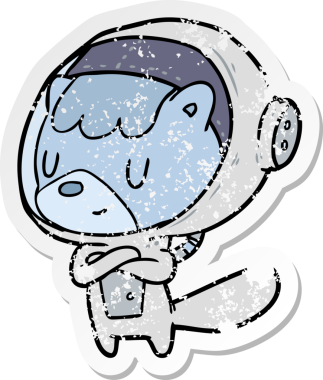 Bir insan tarafından çizilmiş astronot bir karikatürdeki sıkıntılı yapıştırma.