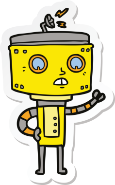 Bir insan tarafından çizilmiş robot karikatür çıkartması.