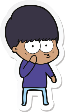 Bir insan tarafından çizilmiş meraklı bir çizgi film çocuğunun çıkartması.