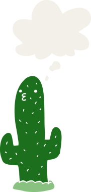 Düşünce baloncuğu olan bir kaktüs insan tarafından çizilmiş bir çizgi film.