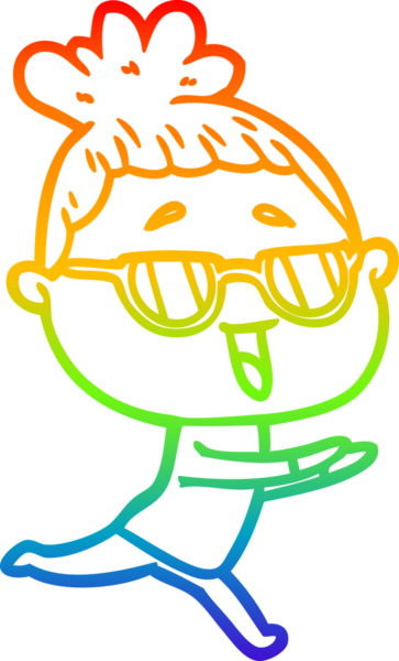 Bir insan tarafından çizilmiş gözlük takan mutlu bir kadının çizgi çizimi.