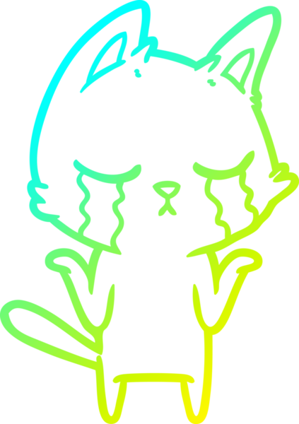 Bir insan tarafından çizilen ağlayan çizgi film kedisinin soğuk gradyan çizgisi.