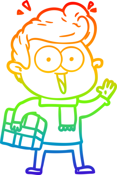 Gökkuşağı gradyanı çizimi. Heyecanlı bir adamın çizimi. Bir insan tarafından çizilmiş.