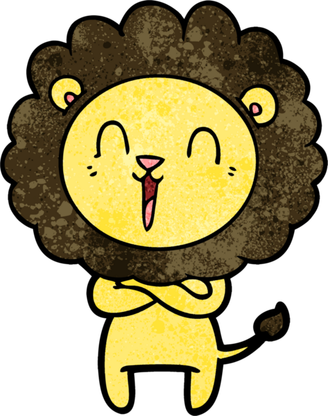 Bir insan tarafından çizilmiş gülen aslan çizgi filmi.