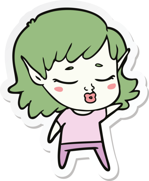 Bir insan tarafından çizilmiş güzel bir elf kızının çıkartması.