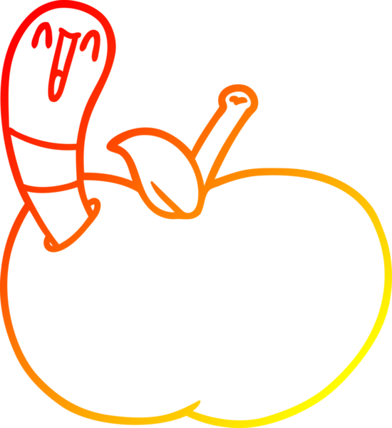 Bir insan tarafından çizilmiş elmalı bir karikatür solucanının sıcak çizgi çizimi