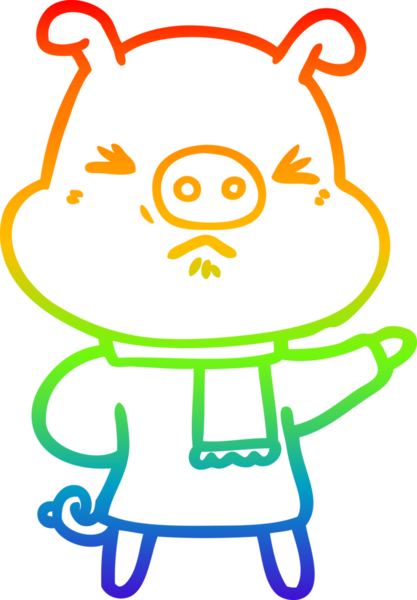 Bir insan tarafından çizilmiş kızgın bir domuzun gökkuşağı gradyan çizimi