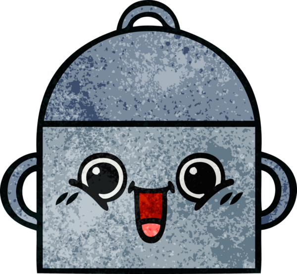 Bir insan tarafından çizilmiş yemek tenceresinin retro grunge desenli karikatürü