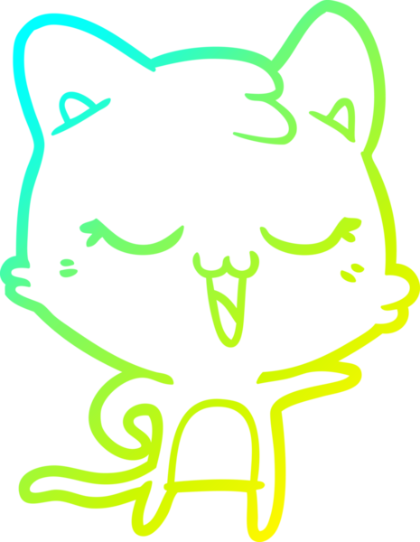Bir insan tarafından çizilmiş mutlu çizgi film kedisinin soğuk gradyan çizgisi.