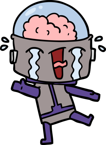 Bir insan tarafından çizilmiş ağlayan robot çizgi film.