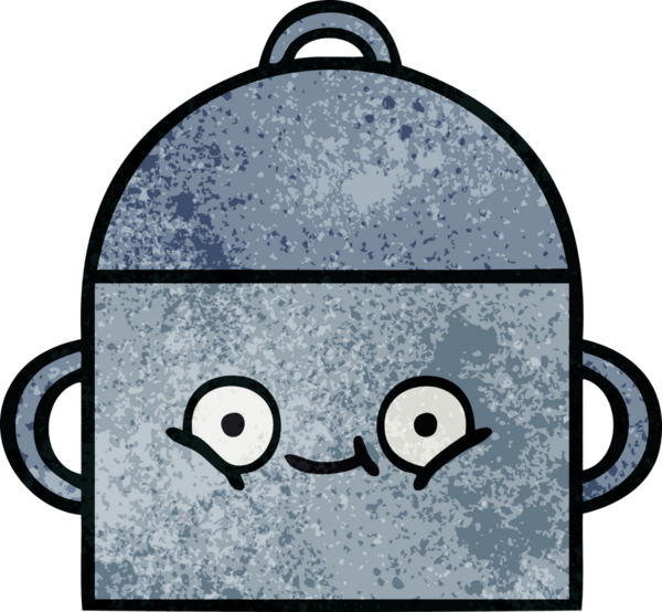 Bir insan tarafından çizilmiş yemek tenceresinin retro grunge desenli karikatürü