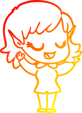 Bir insan tarafından çizilmiş mutlu bir elf kızı çizimi.