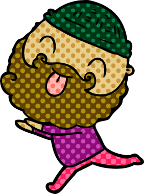 Bir insan tarafından çizilmiş sakallı, koşan bir adam.