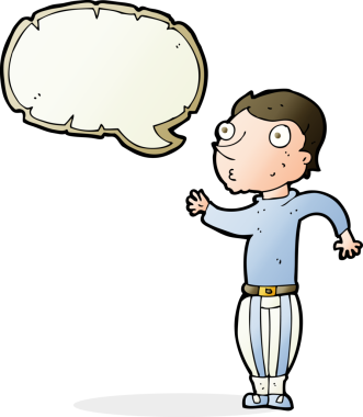 Gürültülü giysiler içinde bir insan tarafından çizilmiş konuşma balonu olan çizgi film adamı.