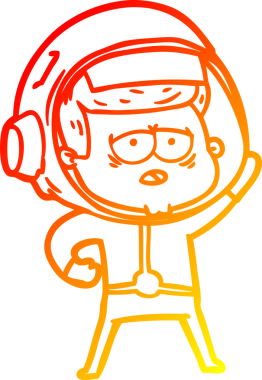 Bir insan tarafından çizilmiş, karikatür, yorgun astronot çizimi.