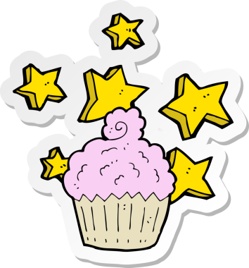 Bir insan tarafından çizilmiş sihirli kek etiketi.