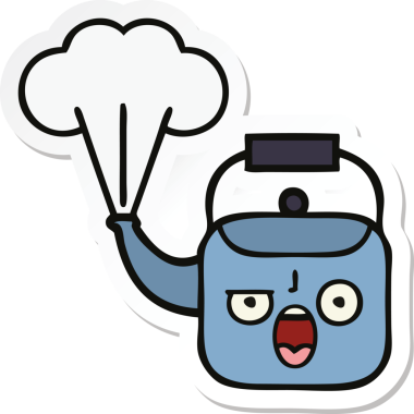 Bir insan tarafından çizilmiş dumanı tüten şirin bir çizgi film çıkartması.