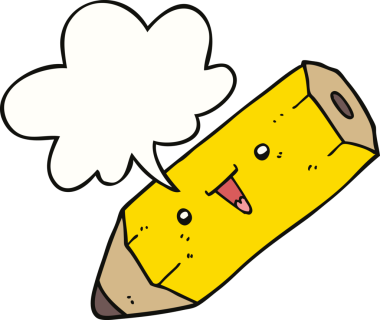 Bir insan tarafından çizilmiş konuşma baloncuklu şirin bir çizgi film kalemi.