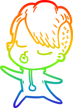 Gökkuşağı gradyan çizgi çizimi Bir insan tarafından çizilmiş güzel hippi kız