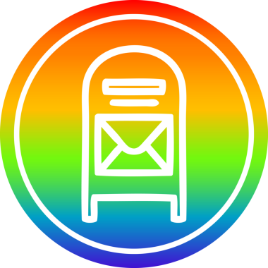 Bir insan tarafından çizilmiş gökkuşağı gradyanı olan posta kutusu dairesel simgesi