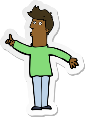 Bir insan tarafından çizilmiş bir uyarıyı tavsiye eden bir çizgi film karakterinin çıkartması.