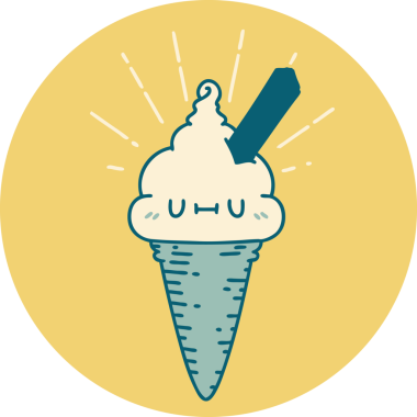 Bir insan tarafından çizilmiş dövme stili dondurma karakterinin simgesi